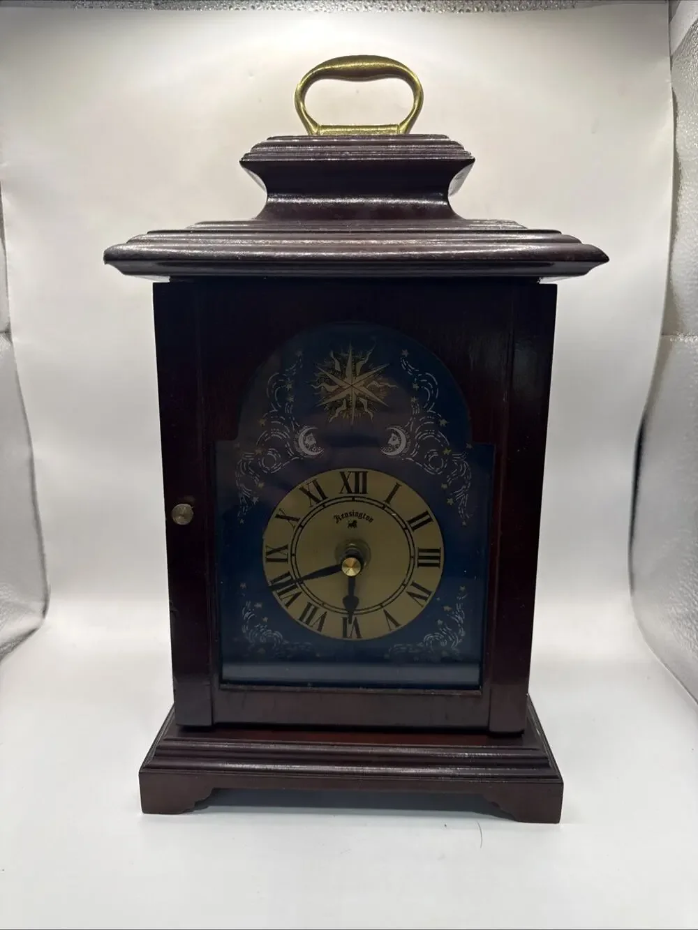 Vintage Kensington Wood Mantel Chime Clock Celestial Style Works *